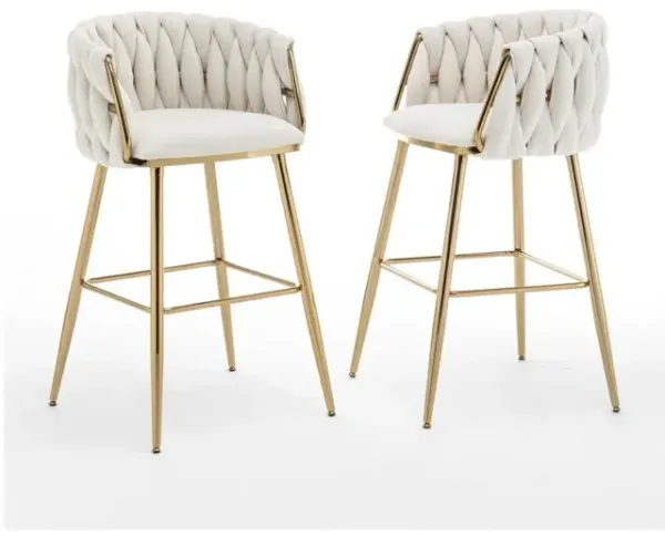 Best Quality Furniure Cream Boucle Fabric With Gold Base Barstools, Set Of 2