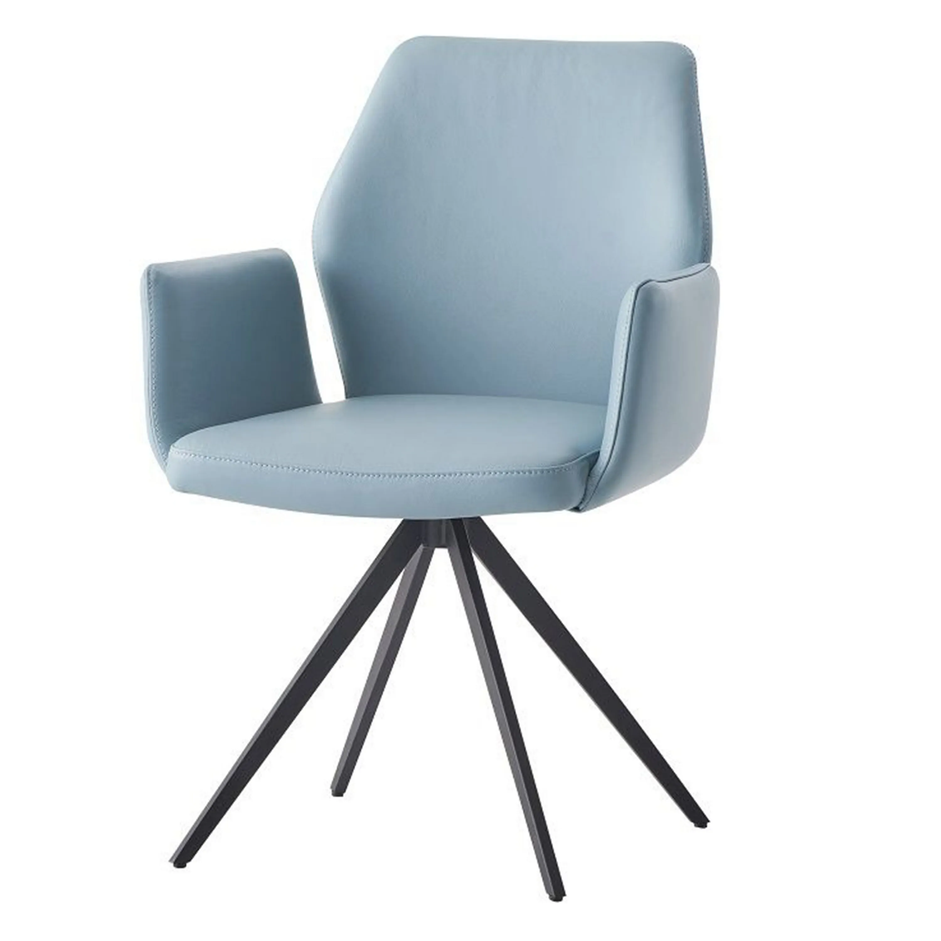 24 Inch Swivel Side Chair, Light Blue Leather Upholstery, Black Legs - Benzara