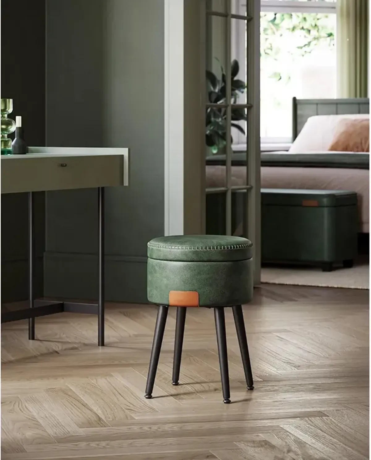 Storage Ottoman Vanity Stool – Compact Upholstered Seat with Hidden Storage