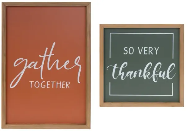 Gather And Thankful Sentiment Sign (Set of 2)
