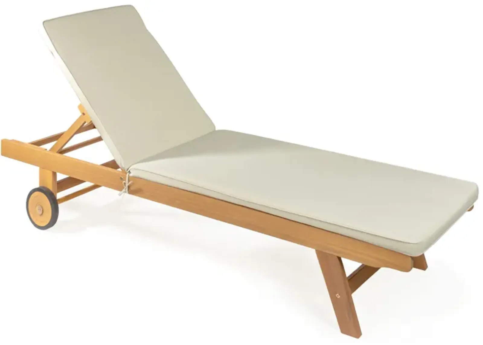 Mallorca Modern Classic Adjustable Acacia Wood Chaise Outdoor Lounge Chair with Cushion & Wheels