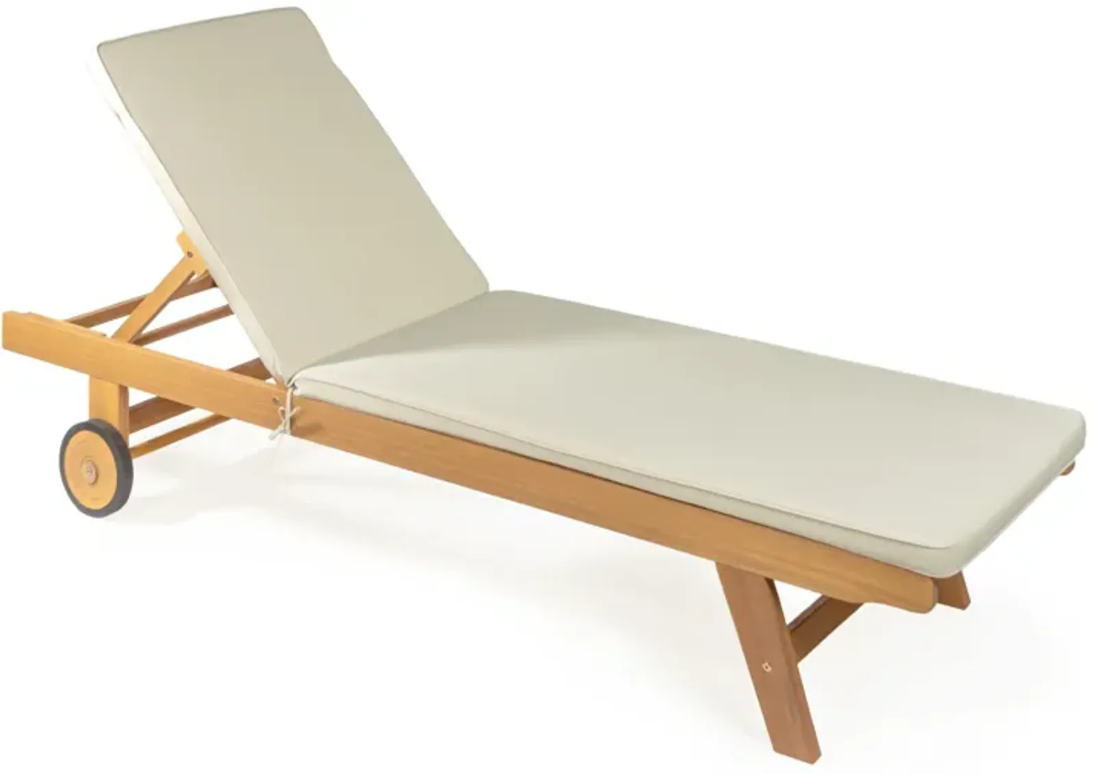 Mallorca Modern Classic Adjustable Acacia Wood Chaise Outdoor Lounge Chair with Cushion & Wheels