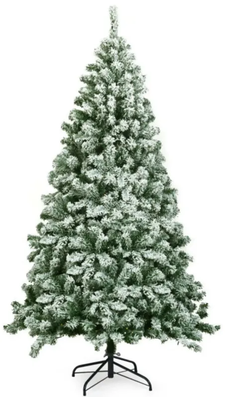 6 Feet Snow Flocked Artificial Christmas Tree Hinged with 928 Tips