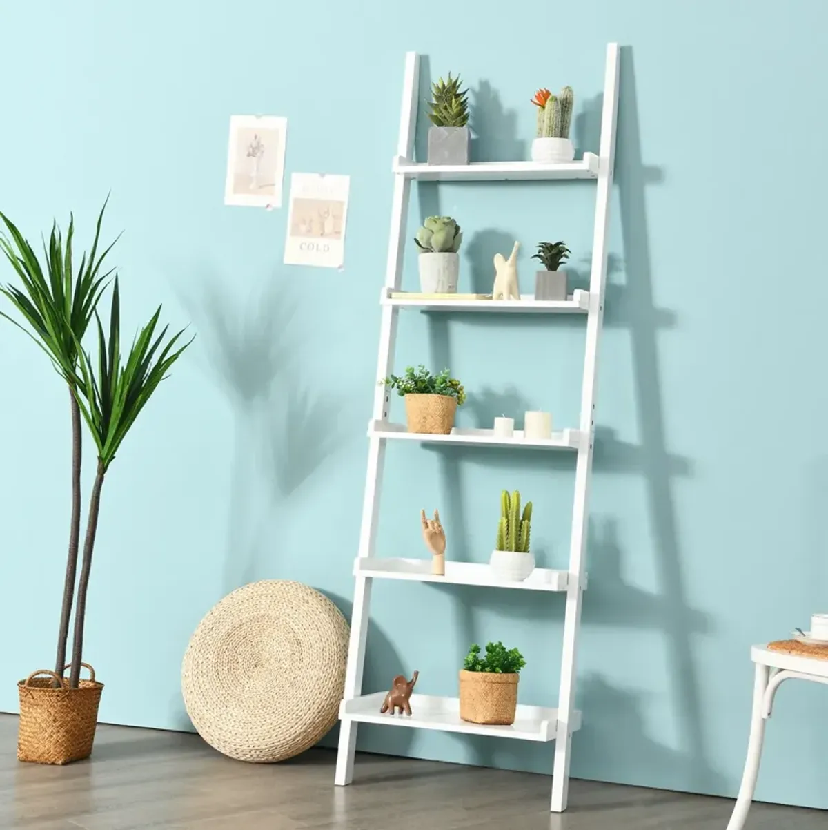 5-Tier Wall-leaning Ladder Shelf  Display Rack for Plants and Books