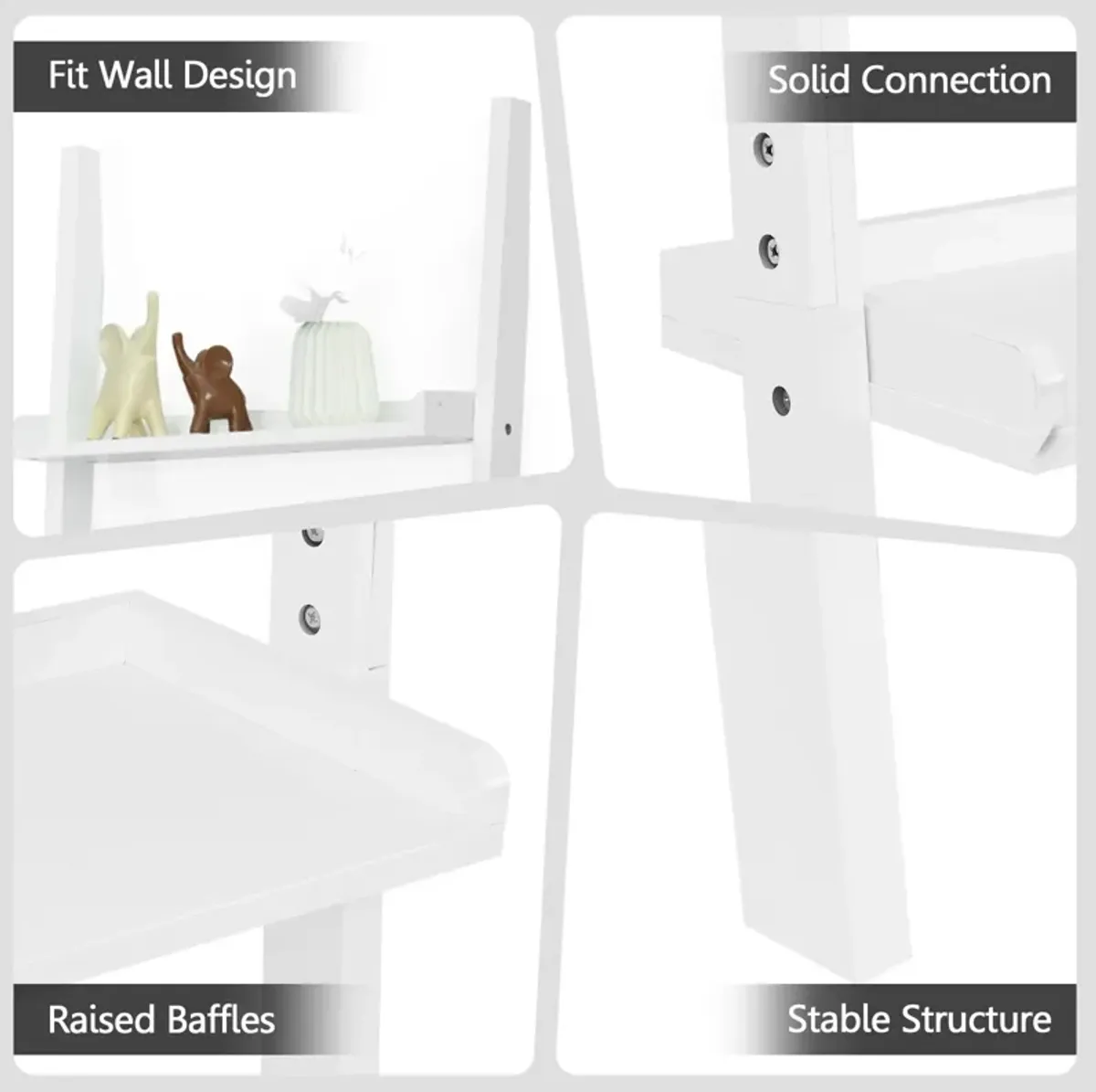 5-Tier Wall-leaning Ladder Shelf  Display Rack for Plants and Books