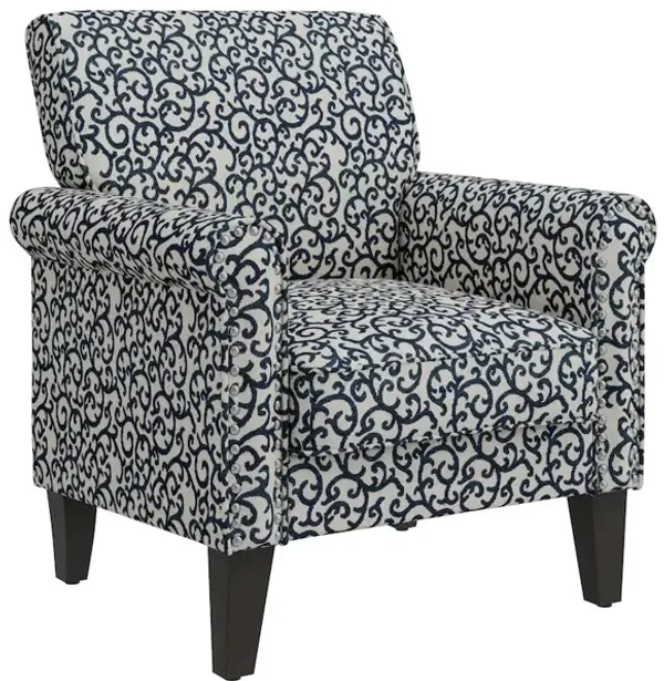HL Home Furnishings Jean Rolled Armchairs with Nailheads in Black Curly Vine