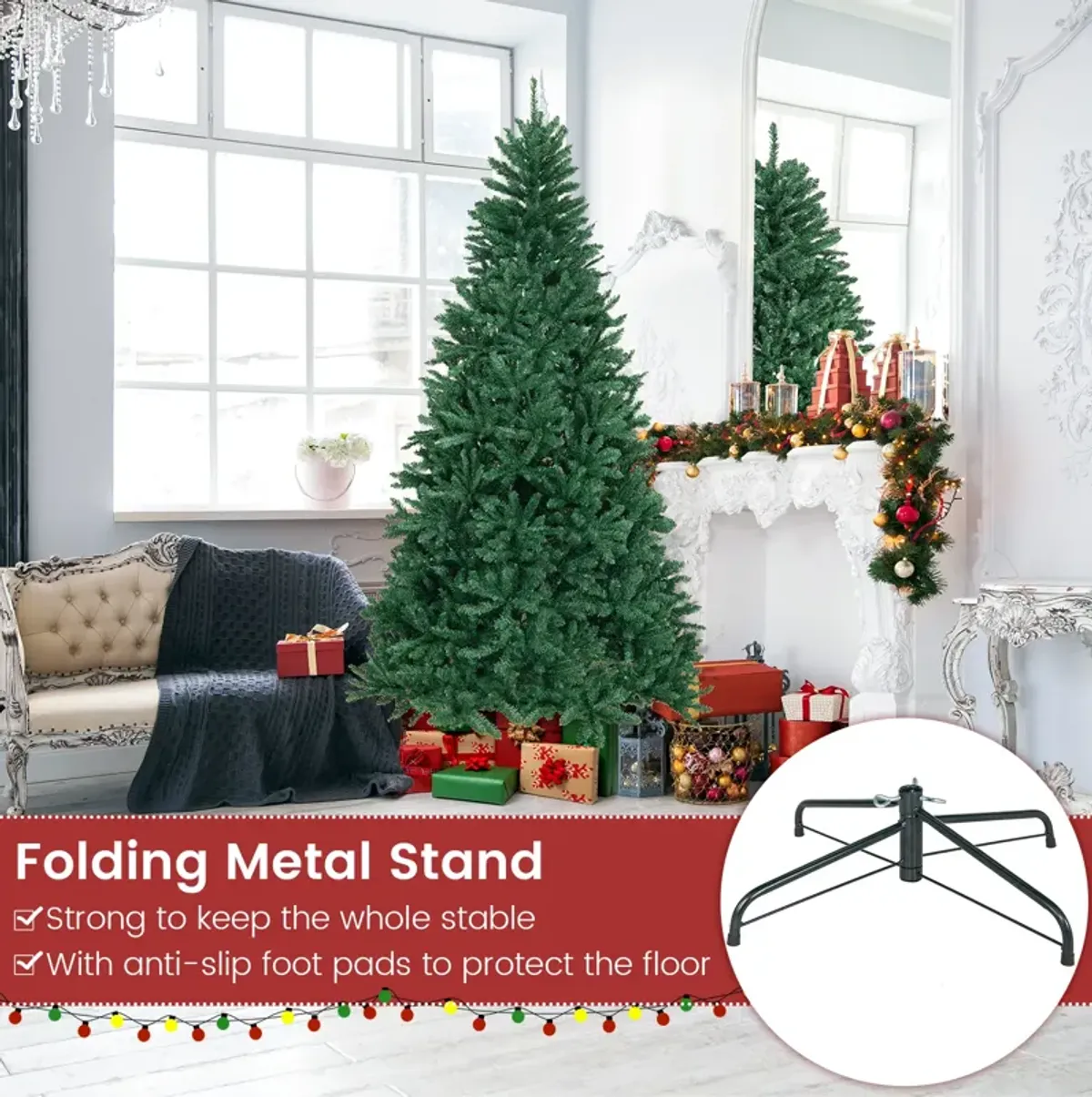 7.5 Feet Artificial Christmas Tree with Folding Metal Stand