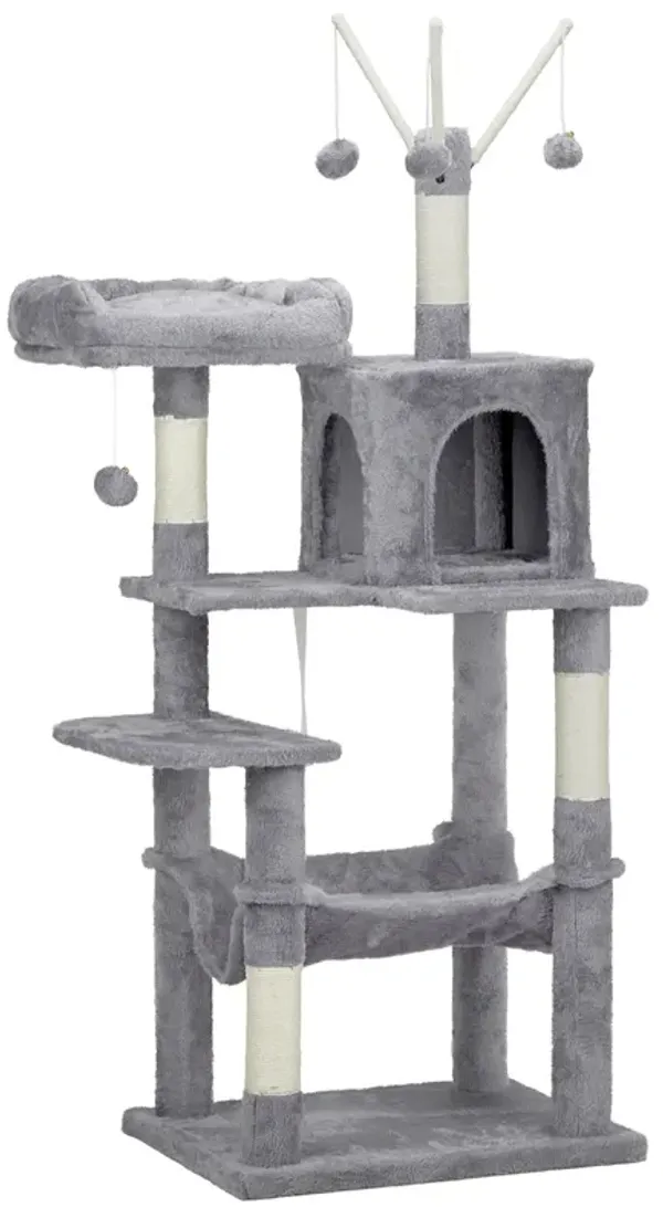 Cat Tree with Large Cozy Condo, Padded Platform, Toy Balls, and Scratching Posts