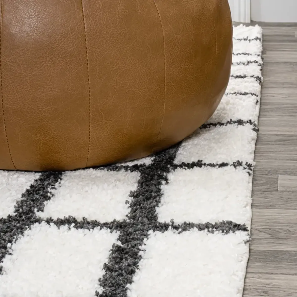 Arenal Geometric Grid Shag Area Rug