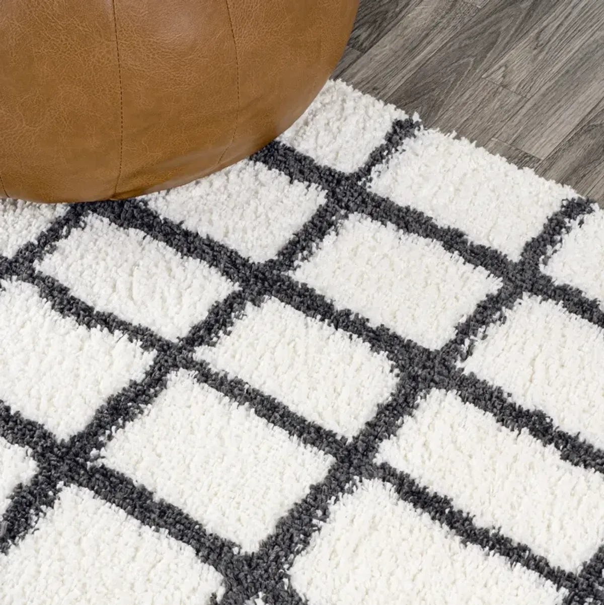 Arenal Geometric Grid Shag Area Rug