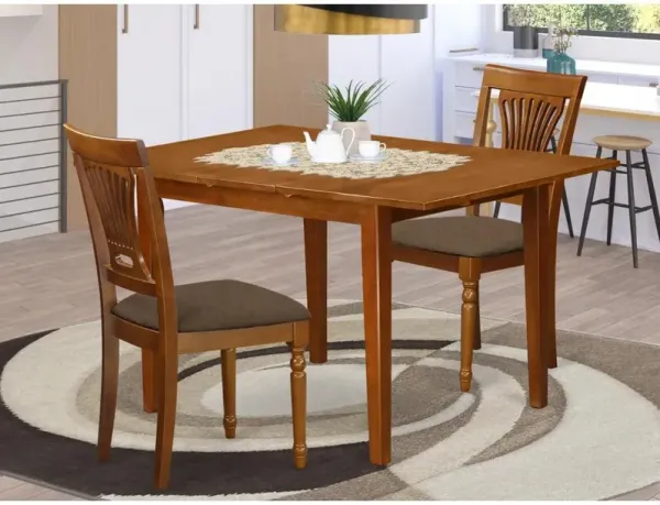 3 Pc set Milan Table with Leaf and 2 Cushion Chairs in Saddle Brown