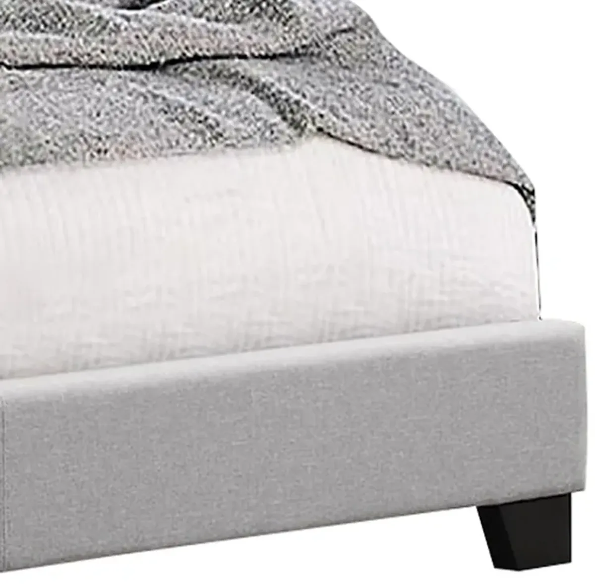 Lawrence Full Size Bed, Wood Frame, Light Gray Button Tufted Upholstery - Benzara