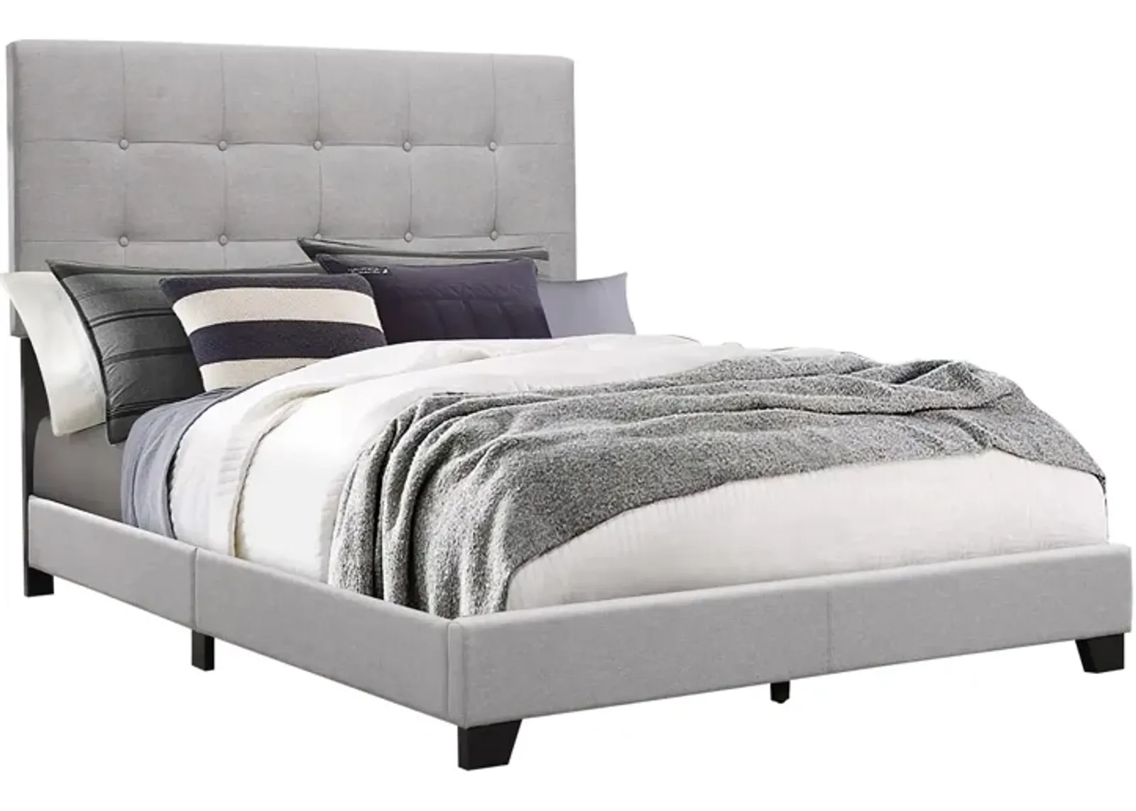 Lawrence Full Size Bed, Wood Frame, Light Gray Button Tufted Upholstery - Benzara