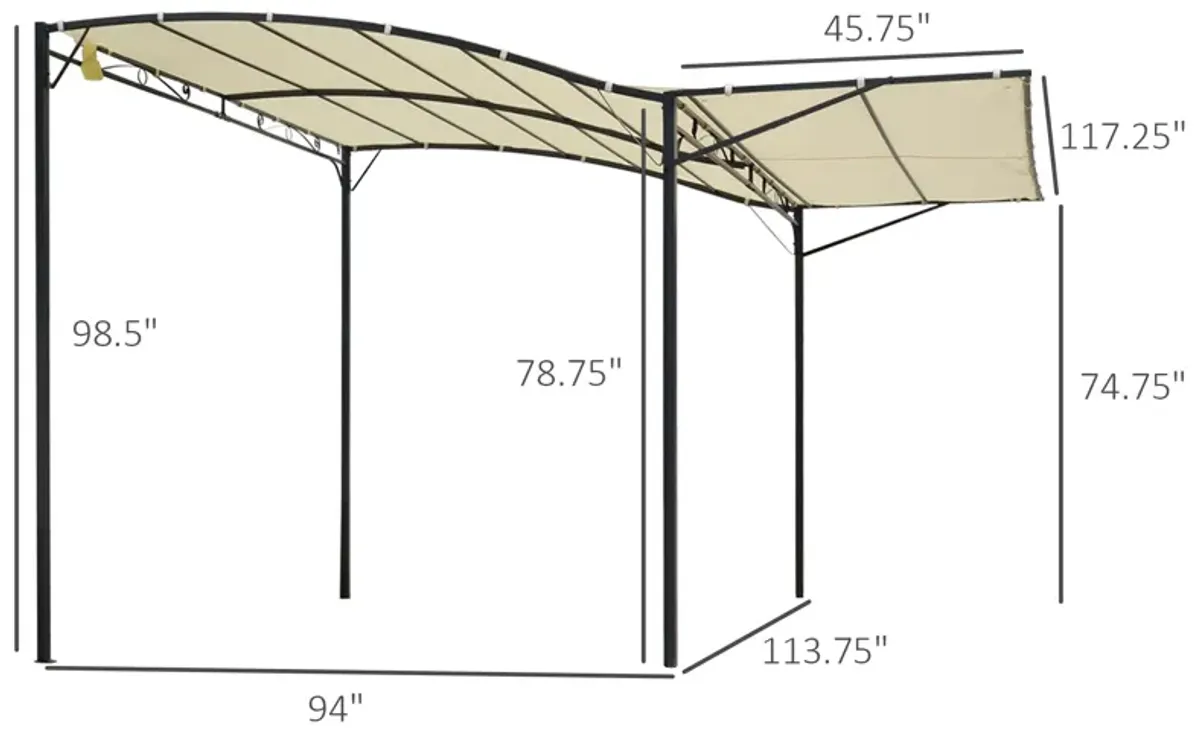 Beige Patio Cover: 10x8ft Metal Pergola with Extendable Side Awning