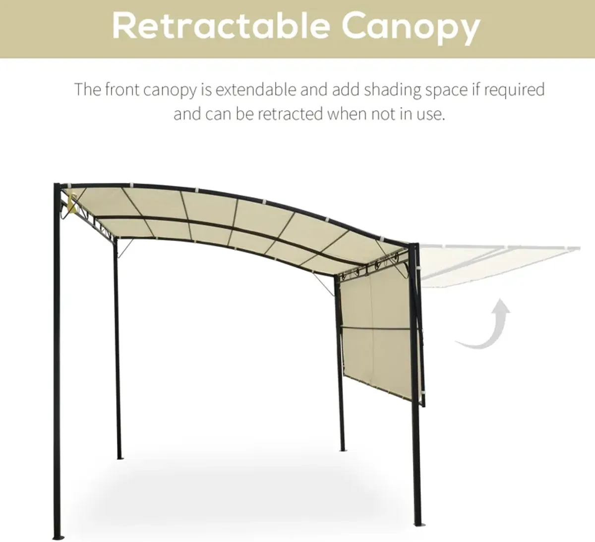 Beige Patio Cover: 10x8ft Metal Pergola with Extendable Side Awning