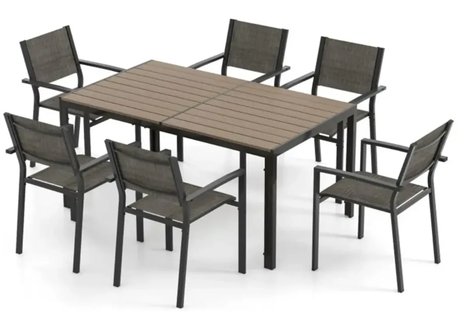 Hivvago 7 Piece Outdoor Dining Set with 6 Stackable Chairs and Large Rectangle Table