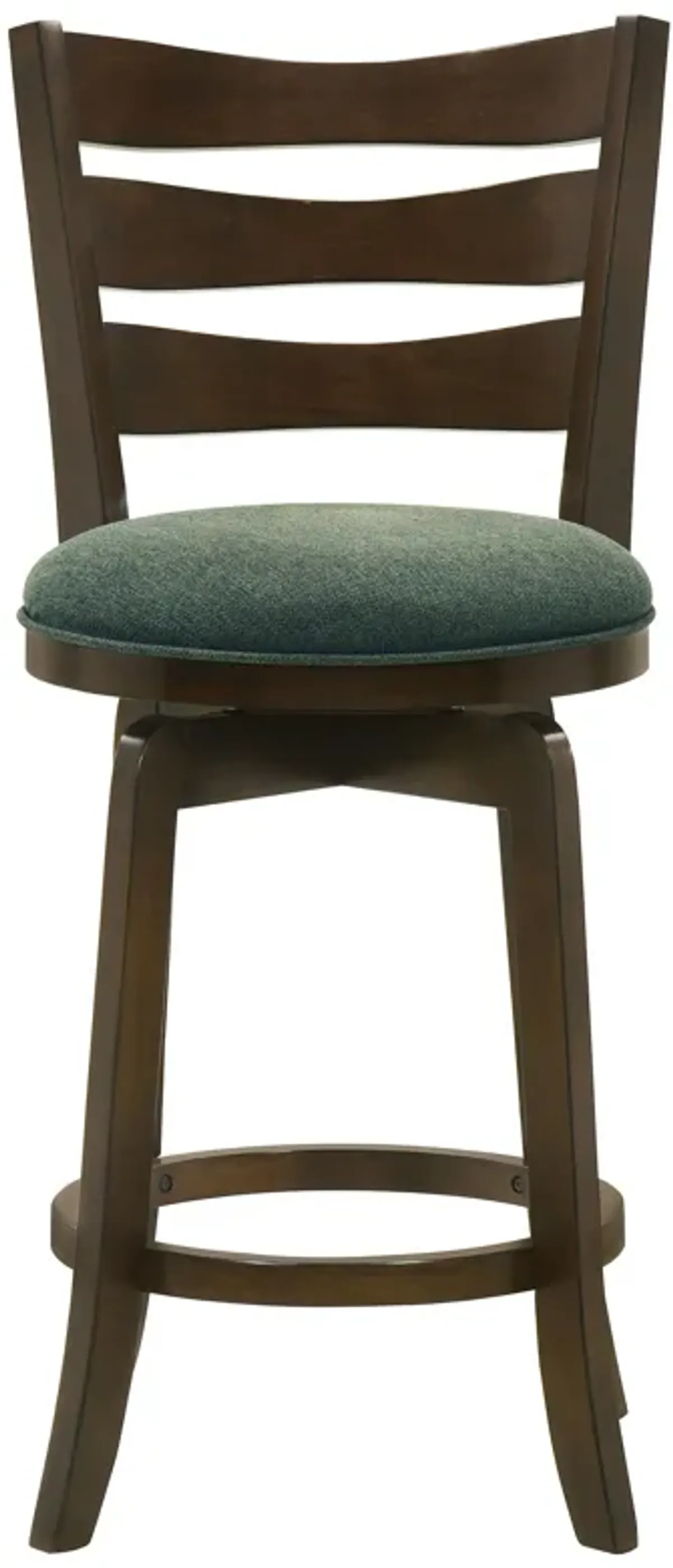 Mona Swivel Counter Height Chair, Hunter Green Fabric, Dark Cherry Brown - Benzara