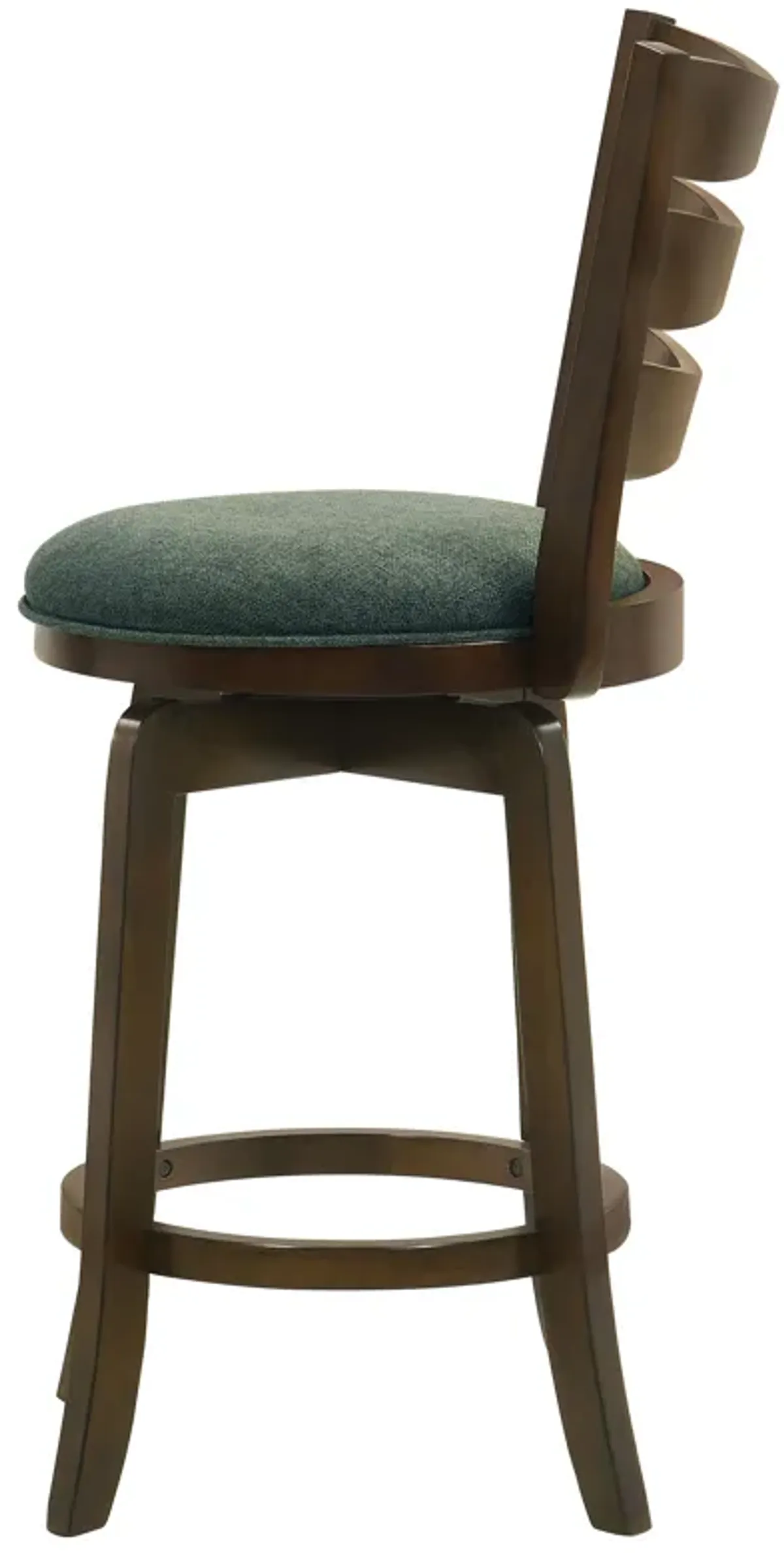 Mona Swivel Counter Height Chair, Hunter Green Fabric, Dark Cherry Brown - Benzara