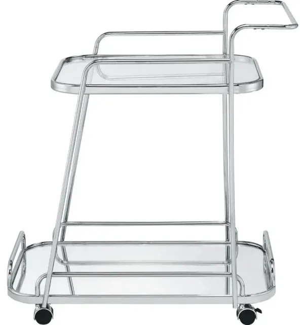 Clear Glass 2-Tier Serving Cart With Chrome Finish-Benzara