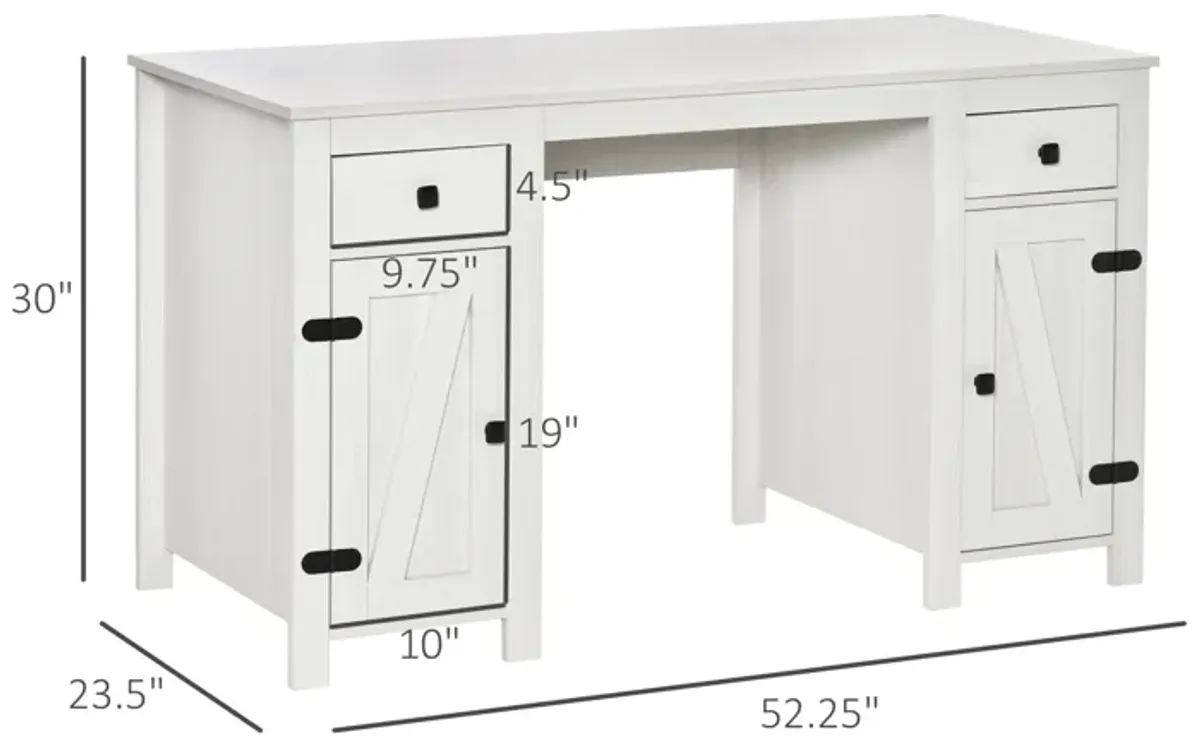 White Barn Door Desk: Home Office Writing Desk with Adjustable Shelf