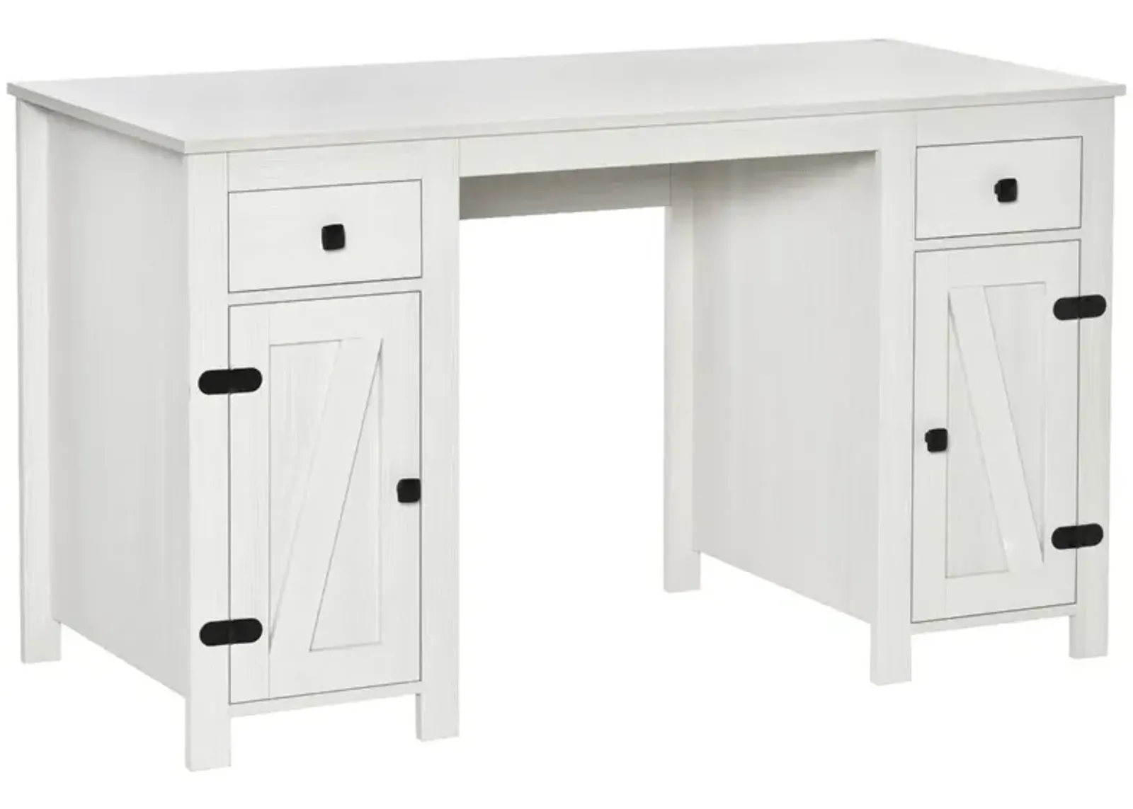 White Barn Door Desk: Home Office Writing Desk with Adjustable Shelf