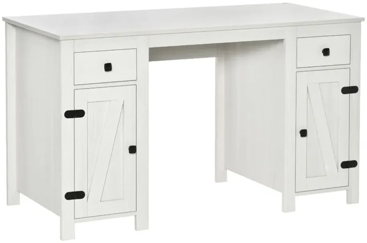 White Barn Door Desk: Home Office Writing Desk with Adjustable Shelf