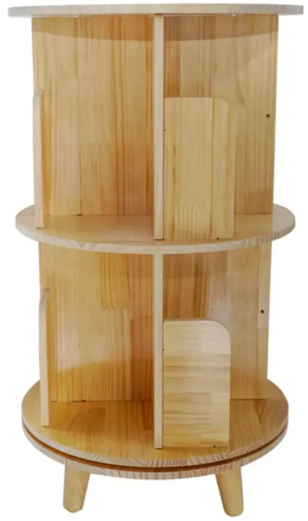 Rotating 2-Layer Bookcase, 360° Pine Wood Bookshelf with Display Rack for Home or Office