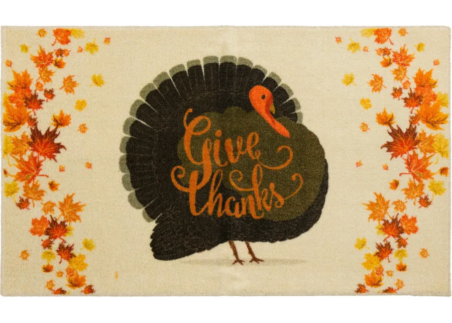 Give Thanks Turkey Cream 2' x 3' 4" Kitchen Mat