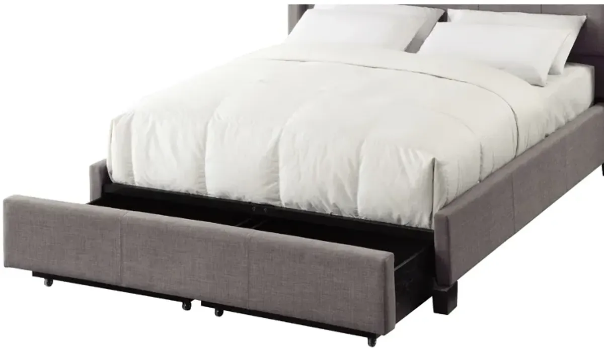 Le Low Profile California King Uphosltered Bed with Storage, Linen, Gray - Benzara