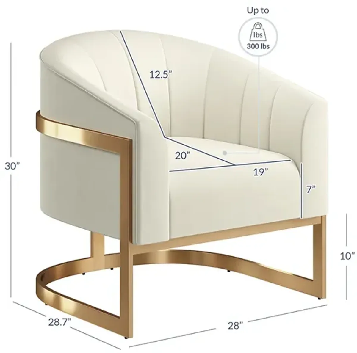 BELLEZE Modern Barrel Chair,  Velvet Barrel Chair Comfy Lounge Room Chair Arm Chair with Gold Stainless Base for Living Room - Alfred (Cream)