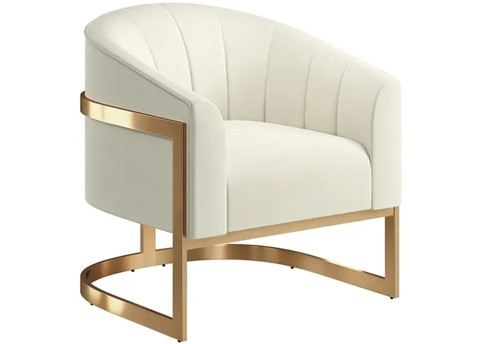 BELLEZE Modern Barrel Chair,  Velvet Barrel Chair Comfy Lounge Room Chair Arm Chair with Gold Stainless Base for Living Room - Alfred (Cream)