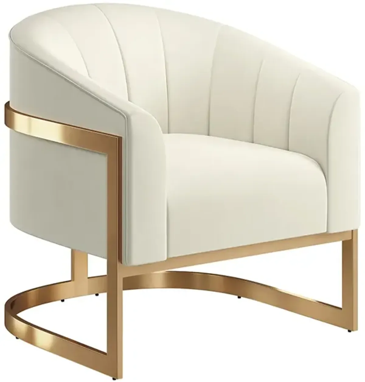 BELLEZE Modern Barrel Chair,  Velvet Barrel Chair Comfy Lounge Room Chair Arm Chair with Gold Stainless Base for Living Room - Alfred (Cream)