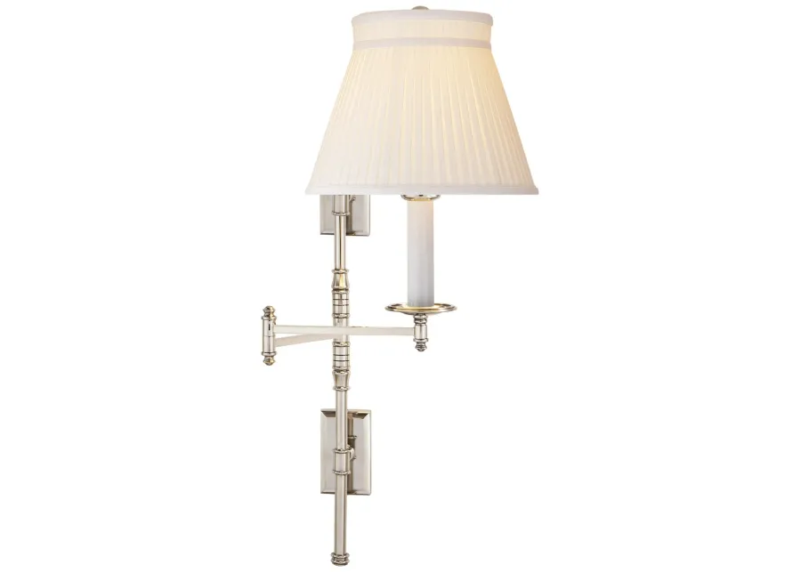 Dorchester Double Backplate Swing Arm in Polished Nickel with Silk Crown Shade