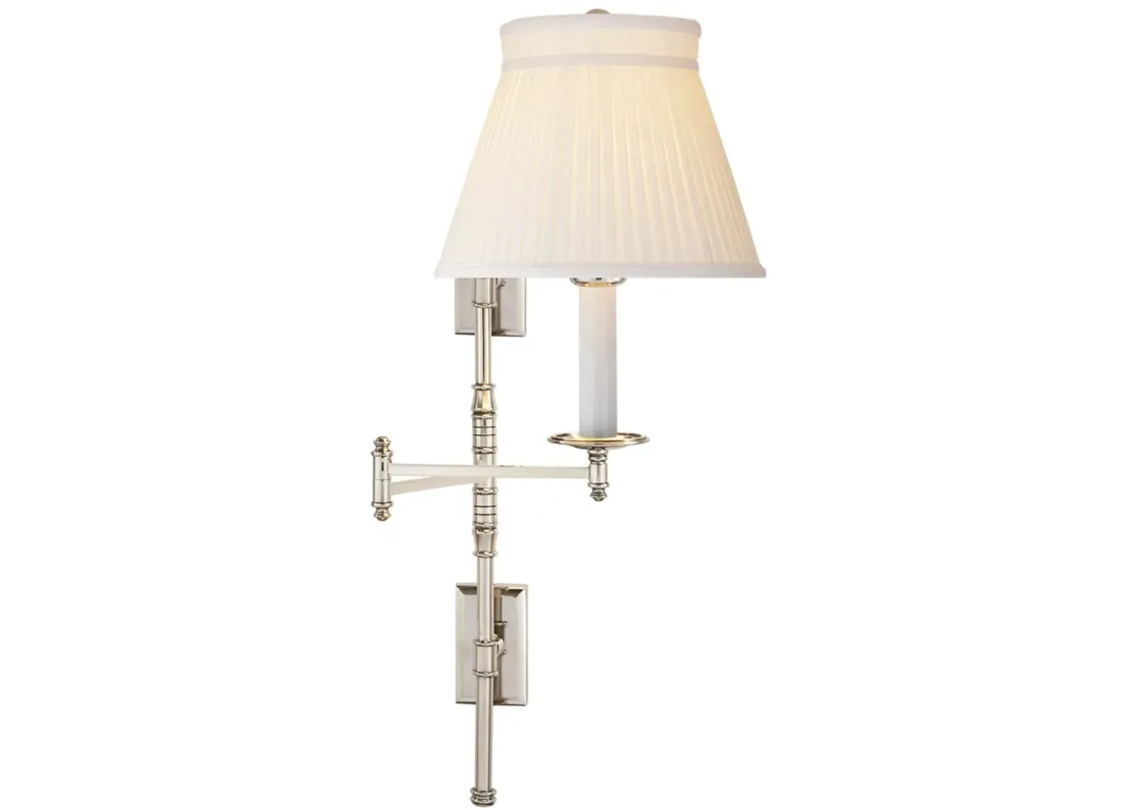 Dorchester Double Backplate Swing Arm in Polished Nickel with Silk Crown Shade