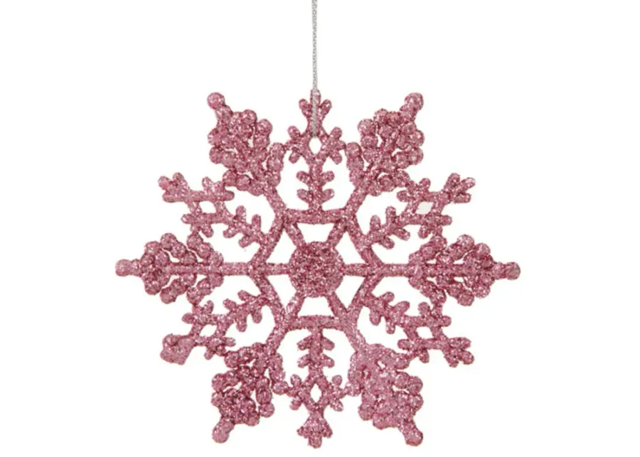 24ct Pink Glitter Snowflake Christmas Ornaments 4"