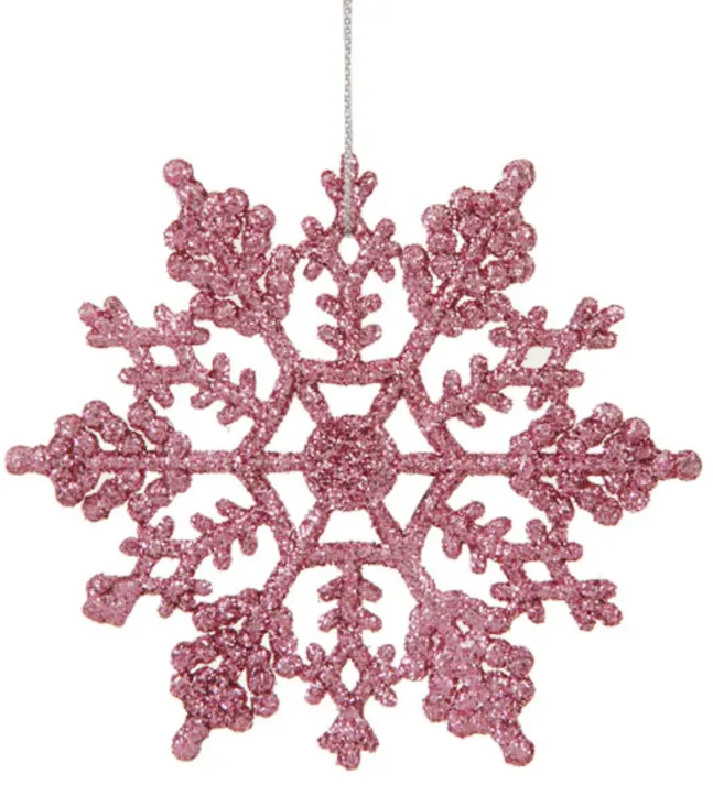 24ct Pink Glitter Snowflake Christmas Ornaments 4"