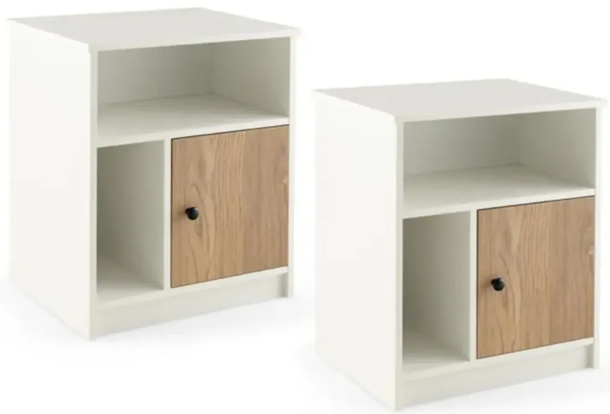 Hivvago 2 Pieces 25 Inch Tall Nightstands with Door and 2 Open Shelves-White