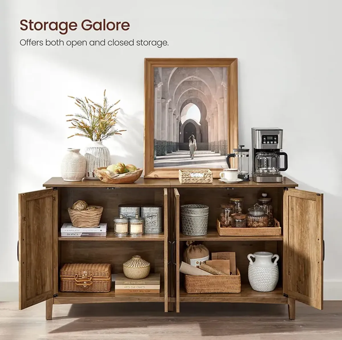 Adjustable Shelf Buffet Cabinet – Stylish Sideboard Organizer for Living Room, Pantry, or Kitchen Use