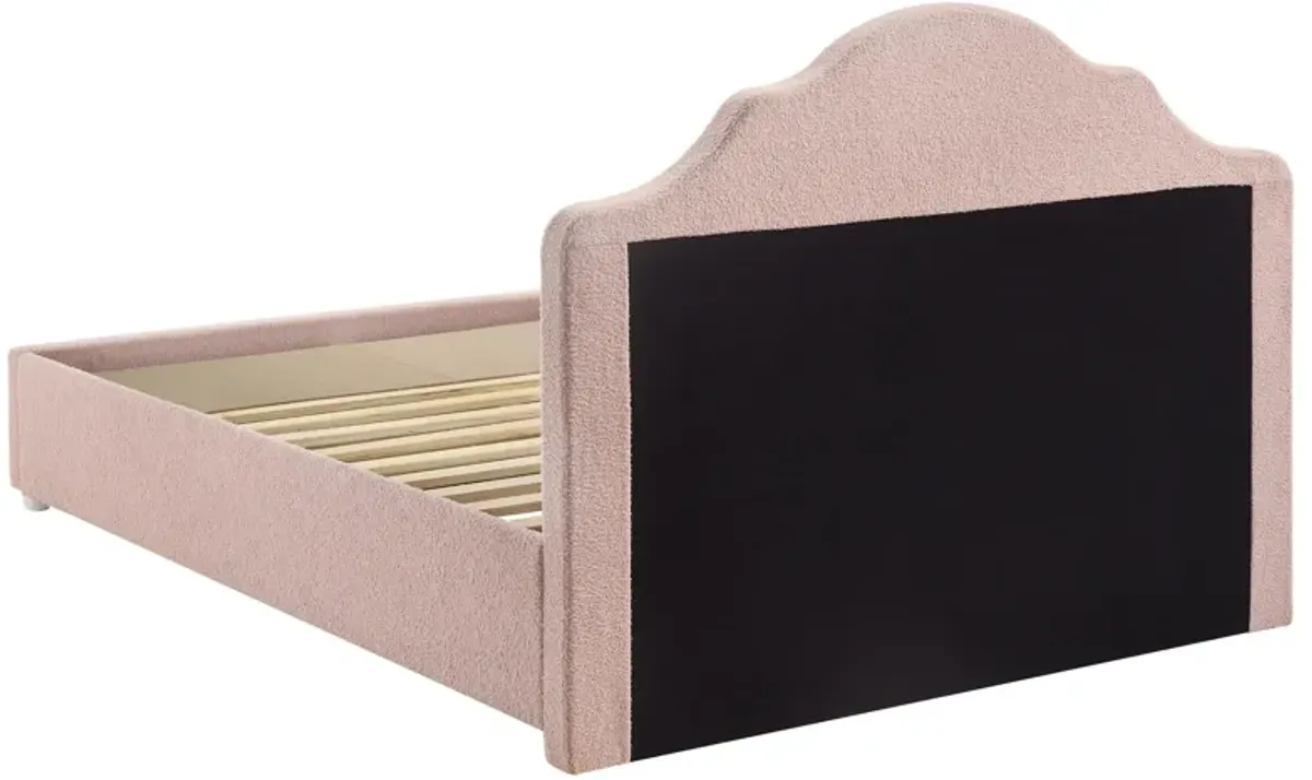 Ashly Full Platform Bed with Storage, Pink Diamond Button-Tuft Boucle - Benzara