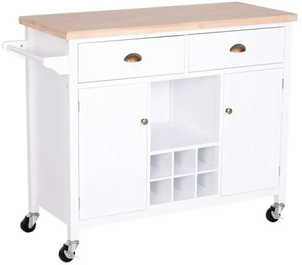 Kitchen Island Cart: Large Counter, Drawers, Cabinets, Wine Storage