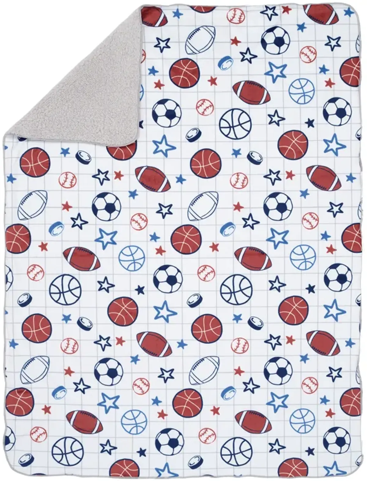 Lambs & Ivy Baby Sports White Fleece Baby Blanket - Football/Basketball/Baseball