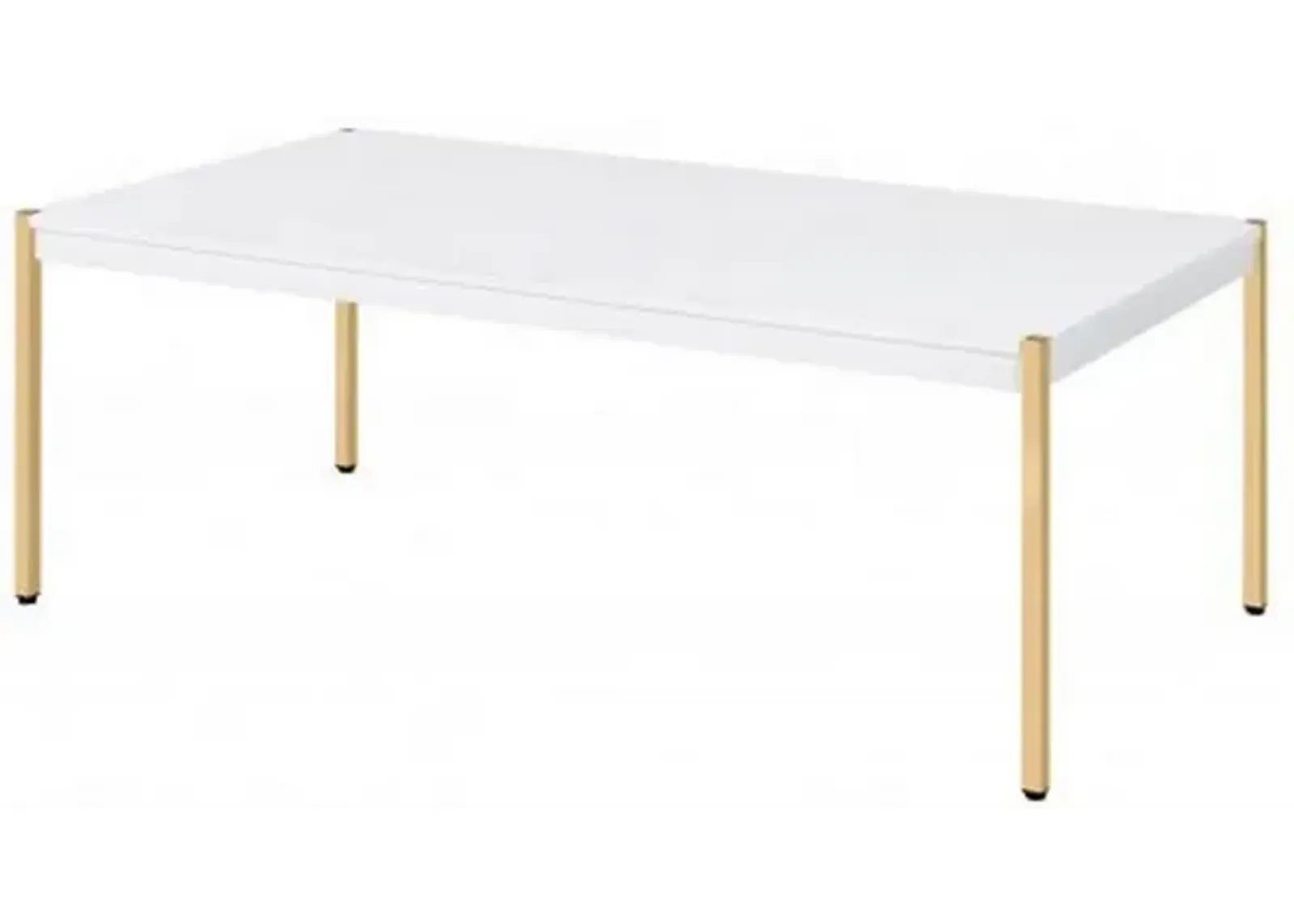 Coffee Table with Metal Tube Legs, White and Gold-Benzara