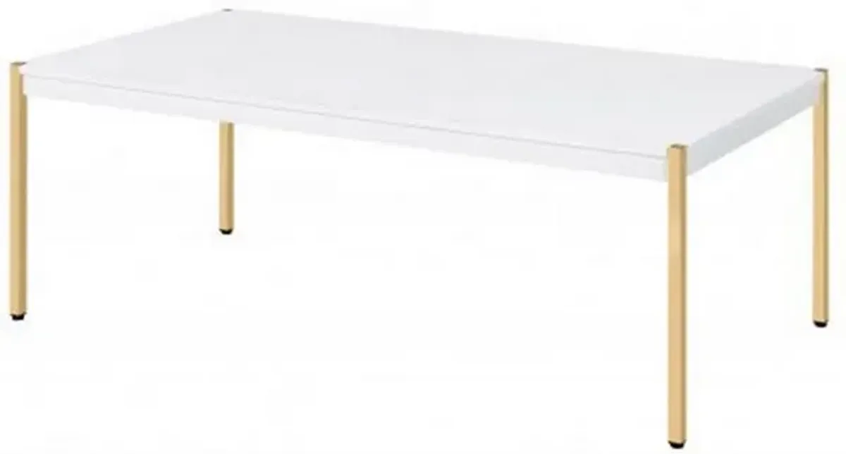 Coffee Table with Metal Tube Legs, White and Gold-Benzara