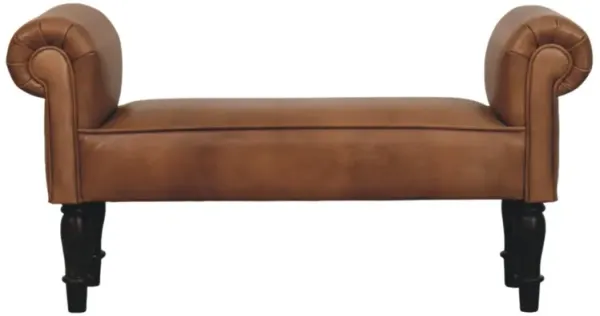 Artisan Furniture Solid Wood Brown Buffalo Leather Rolled Arms Bench