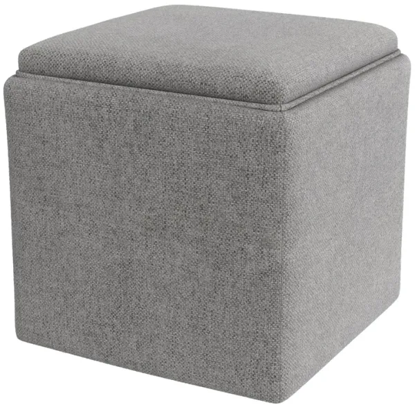 Soa Storage Accent Ottoman, 18 Inch Square Tray Top, Gray Woven Fabric