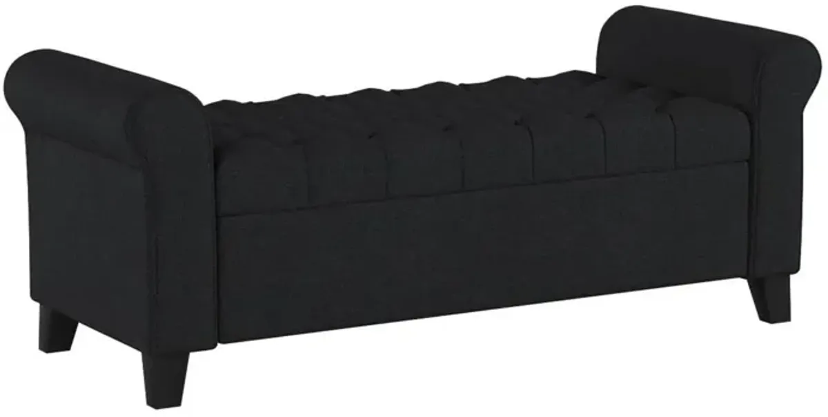 Shawn Storage Bench with Rolled Arms, 50 Inch Button Tufted Dark Gray  - Benzara