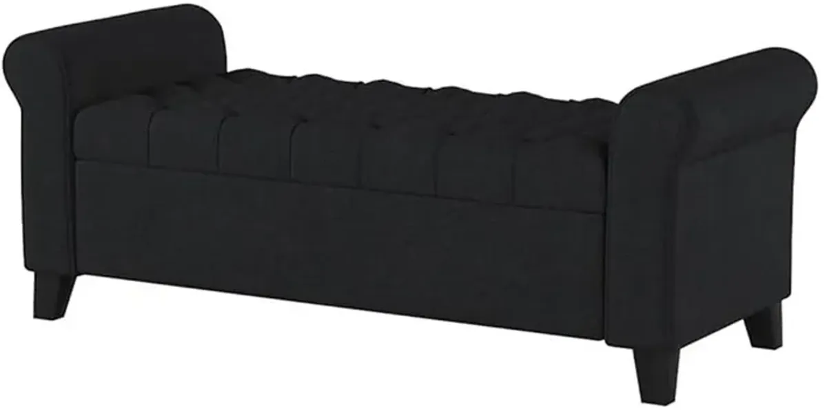 Shawn Storage Bench with Rolled Arms, 50 Inch Button Tufted Dark Gray  - Benzara