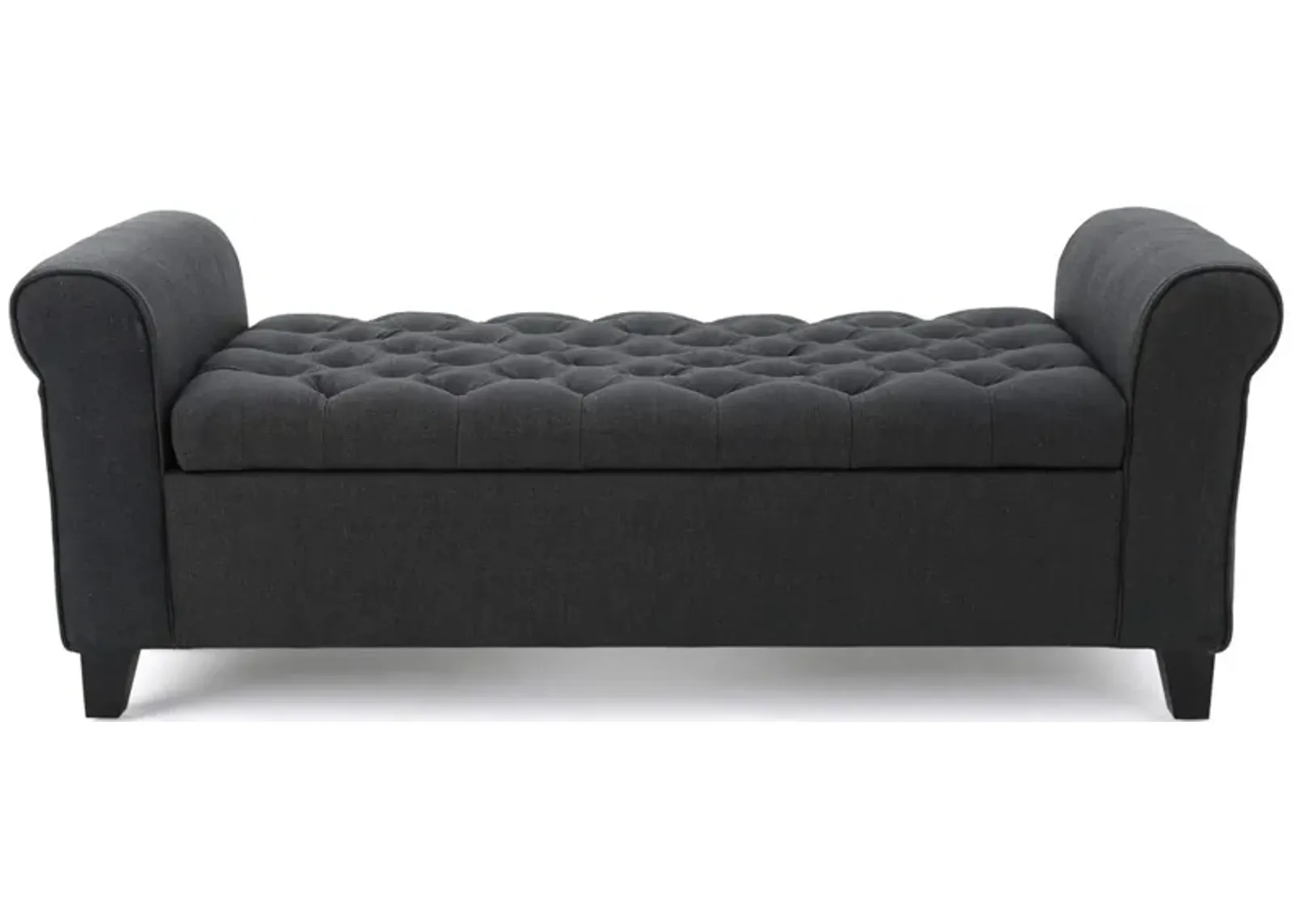 Shawn Storage Bench with Rolled Arms, 50 Inch Button Tufted Dark Gray  - Benzara