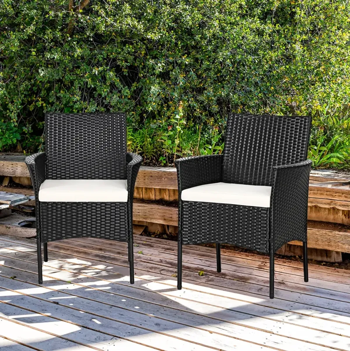 2 Pieces Patio Wicker Chairs with Cozy Seat Cushions