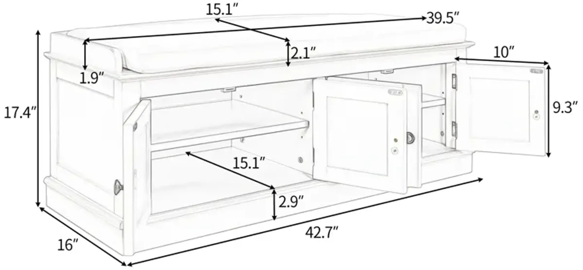 Merax Birch Veneer Entryway Storage Bench with 4 Doors